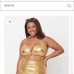 Unique Vintage Swim, Golden Lame bikini top, brand new, size L